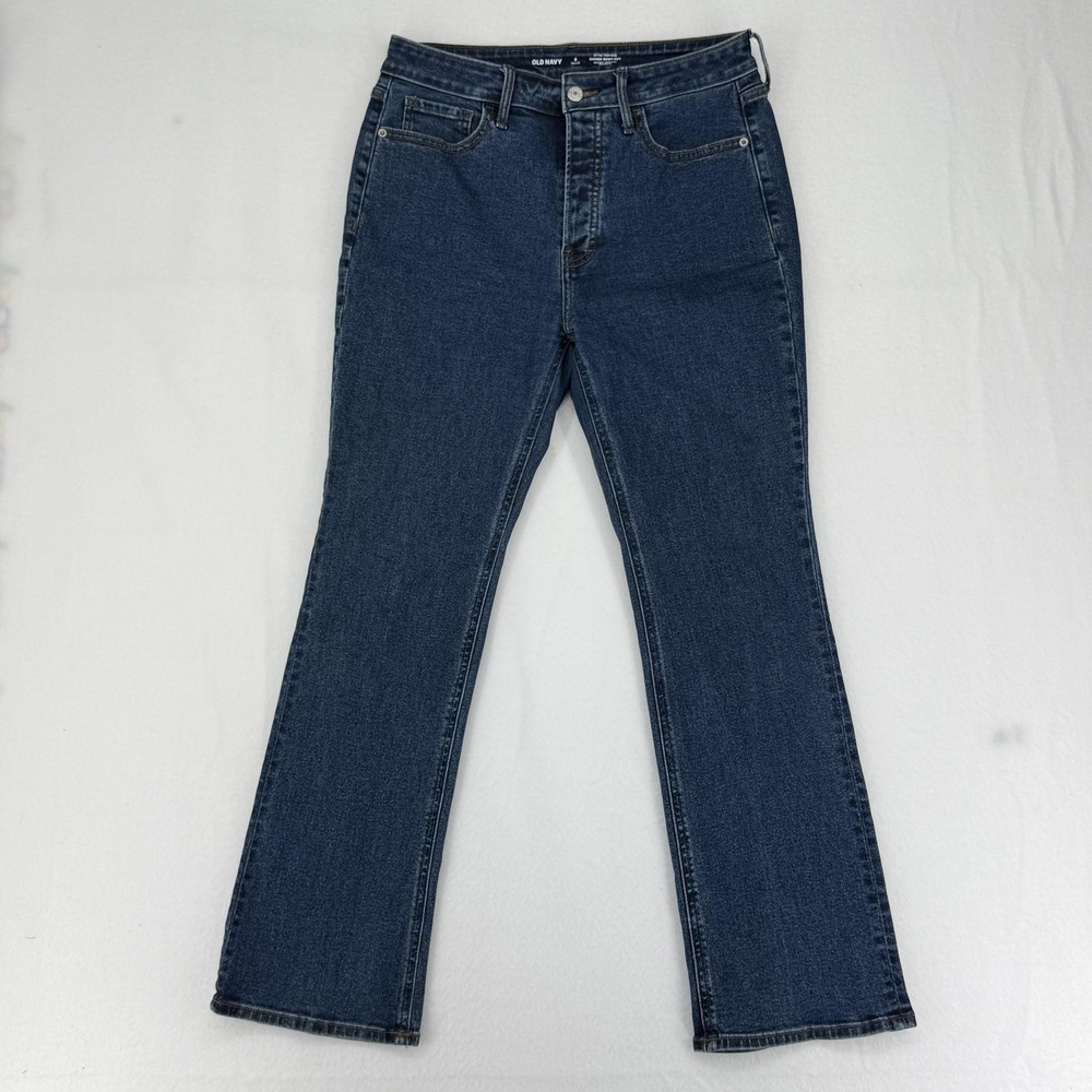 Old Navy Kicker Bootcut Jeans Womens 8 Petite Blue Rinse High Rise Stretch Denim